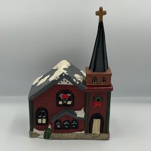 Vintage Christmas Village Church Ceramic Snow Cobblestone Base Wreath